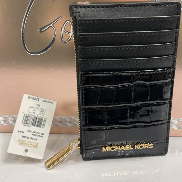 MICHAEL KORS JET SET TRAVEL MEDIUM TZ CARD CASE IN BLACK CROCODILE 
NWT - Picture 3 of 16